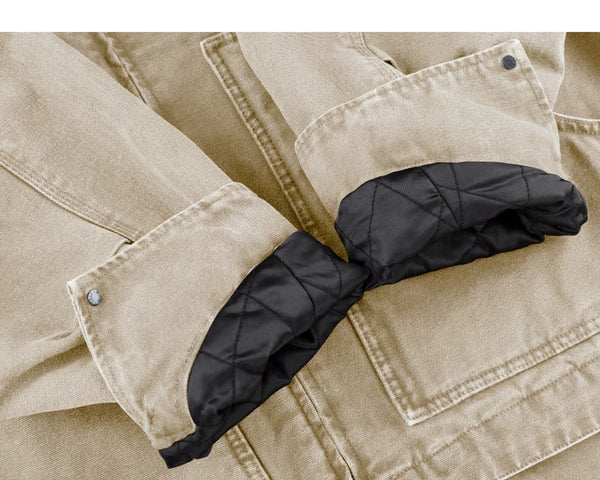 IDLT work jacket, beige quilted cuff lining.