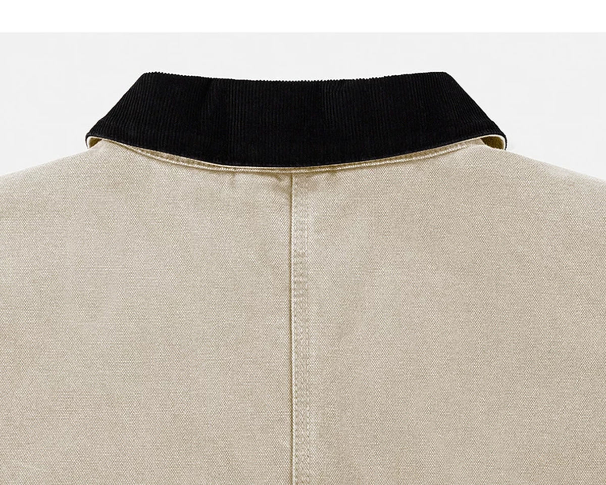 IDLT work jacket, beige back collar.