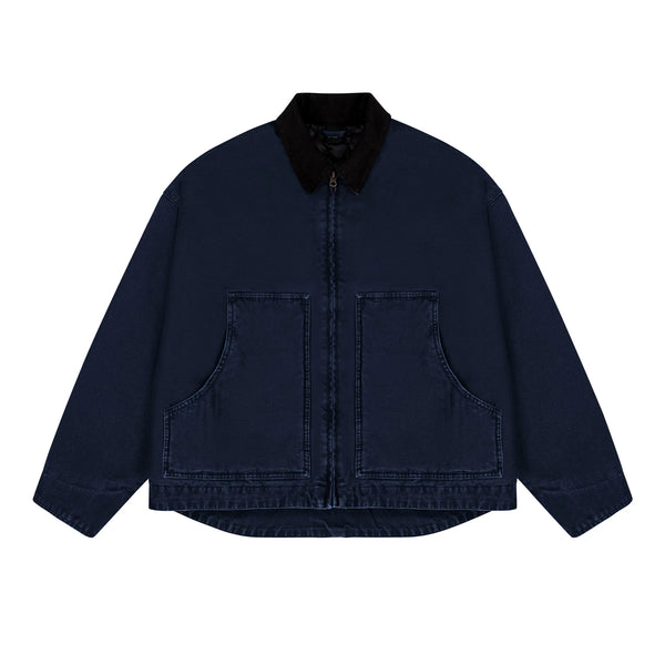 Garment-Dyed Boxy Work Jacket, dark blue front view.