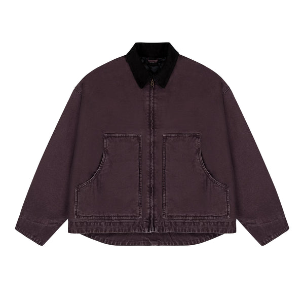 Garment-Dyed Boxy Work Jacket, grape purple front view.