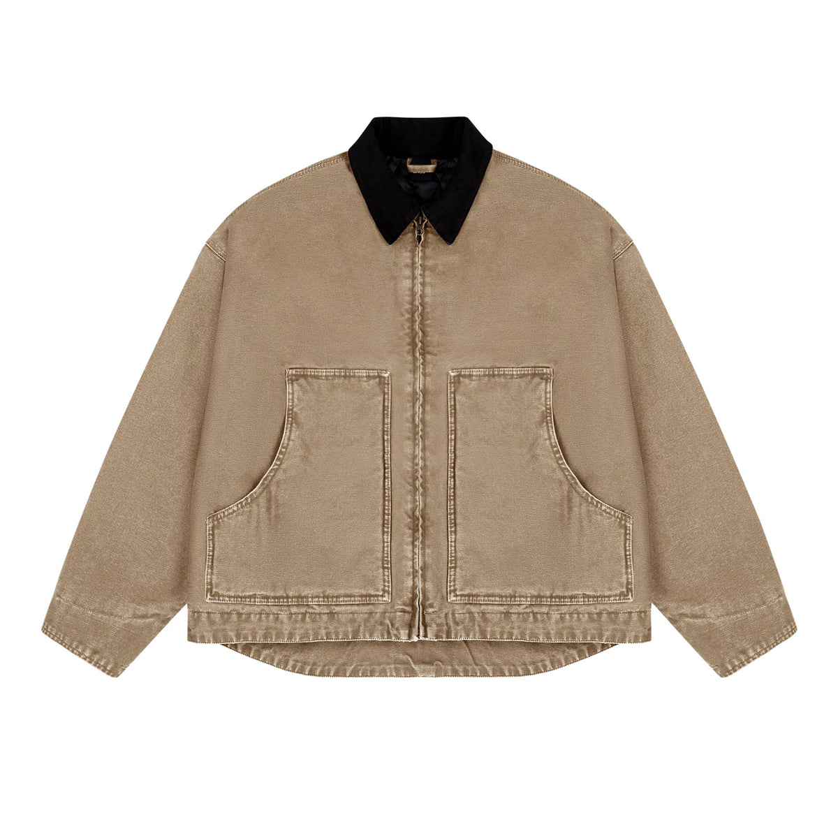 Garment-Dyed Boxy Work Jacket, khaki front view.