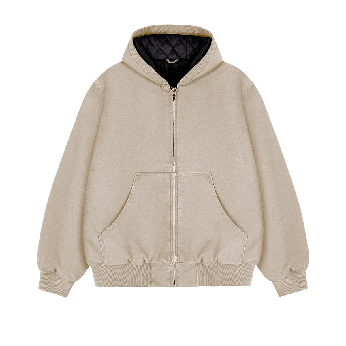 IDLT lined zip hoodie, beige front.