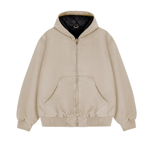 IDLT lined zip hoodie, beige front.