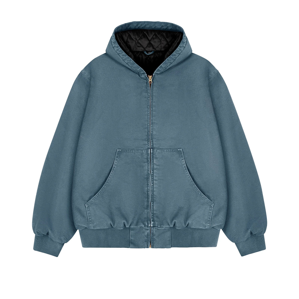 IDLT lined zip hoodie, blue front.