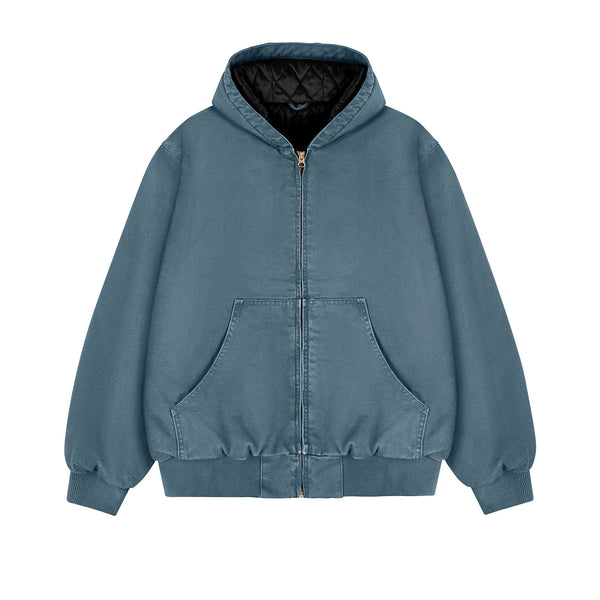 IDLT lined zip hoodie, blue front.