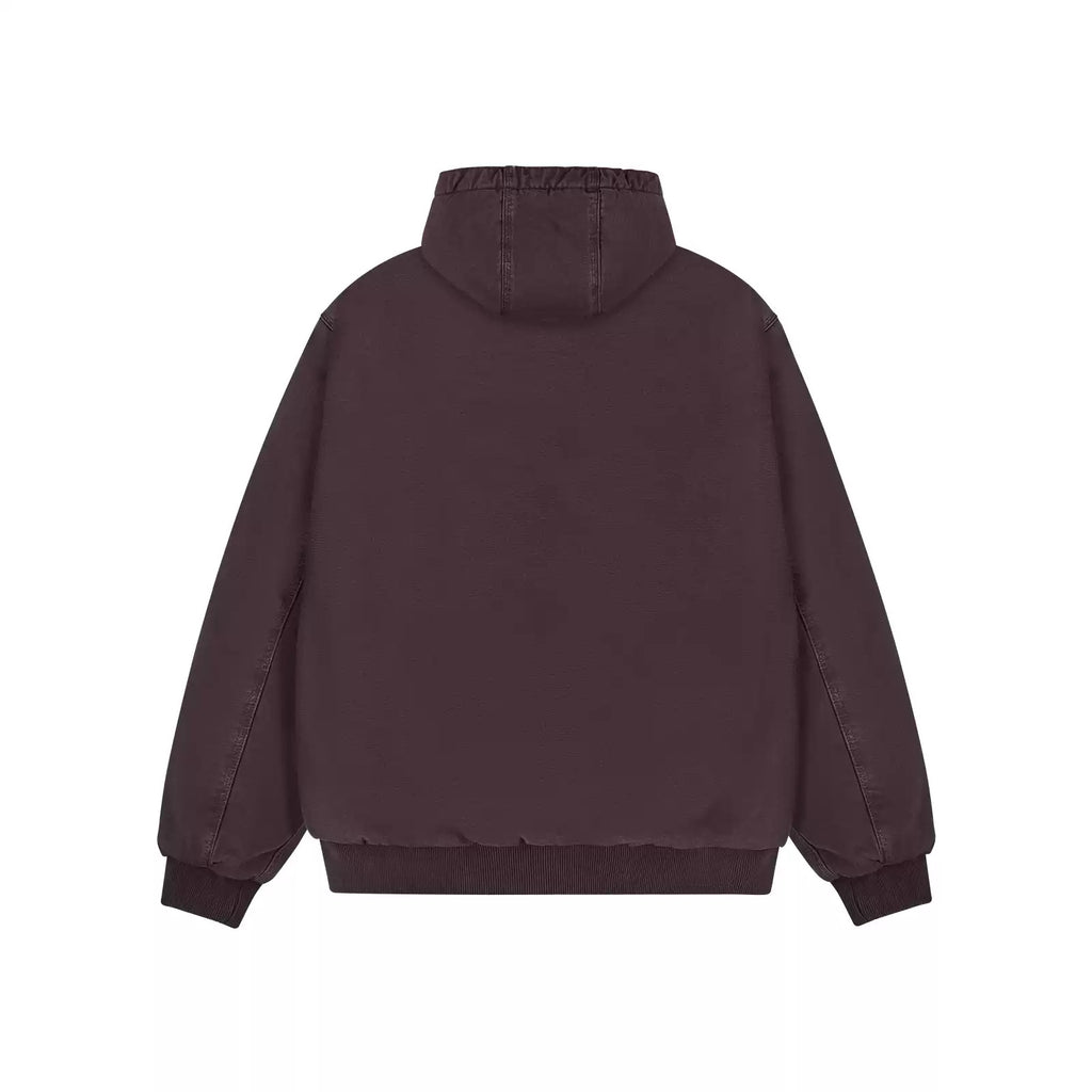 IDLT lined zip hoodie, burgundy back.