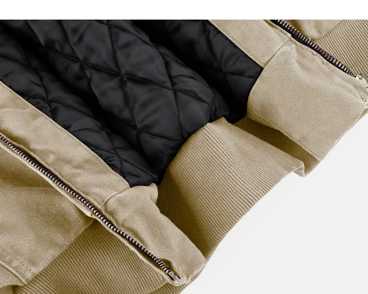 IDLT lined zip hoodie, beige quilted lining and ribbed hem.