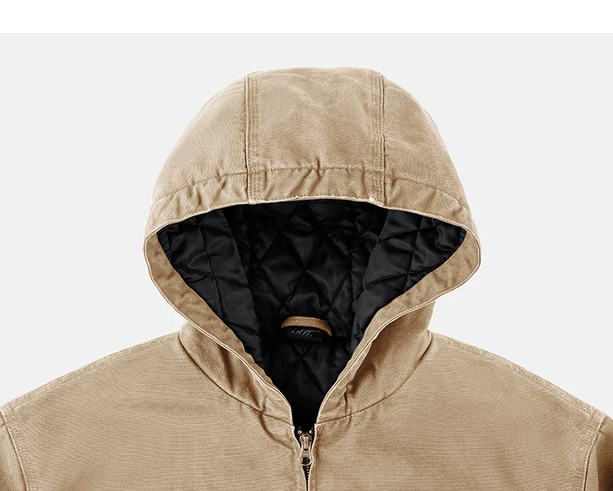 IDLT lined zip hoodie, tan hood.