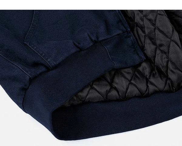 IDLT lined zip hoodie, navy folded hem and lining.