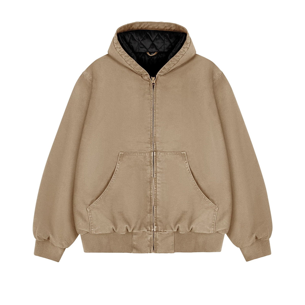 Garment-Dyed Hooded Work Jacket, khaki front view.