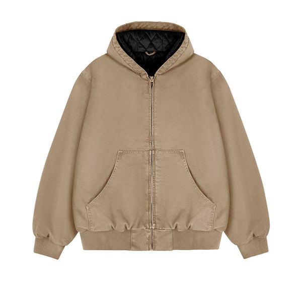 Garment-Dyed Hooded Work Jacket, khaki front view.