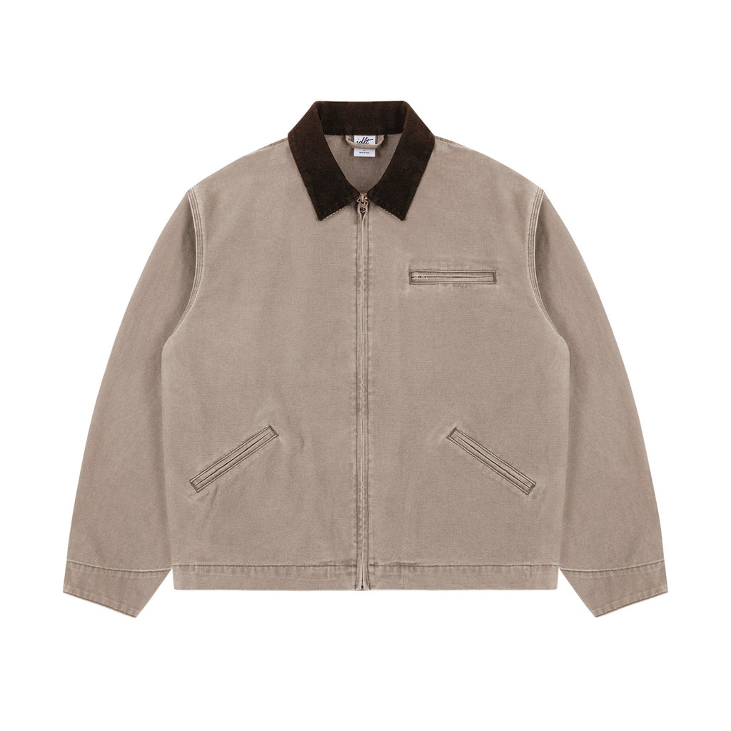 IDLT work jacket, beige front.