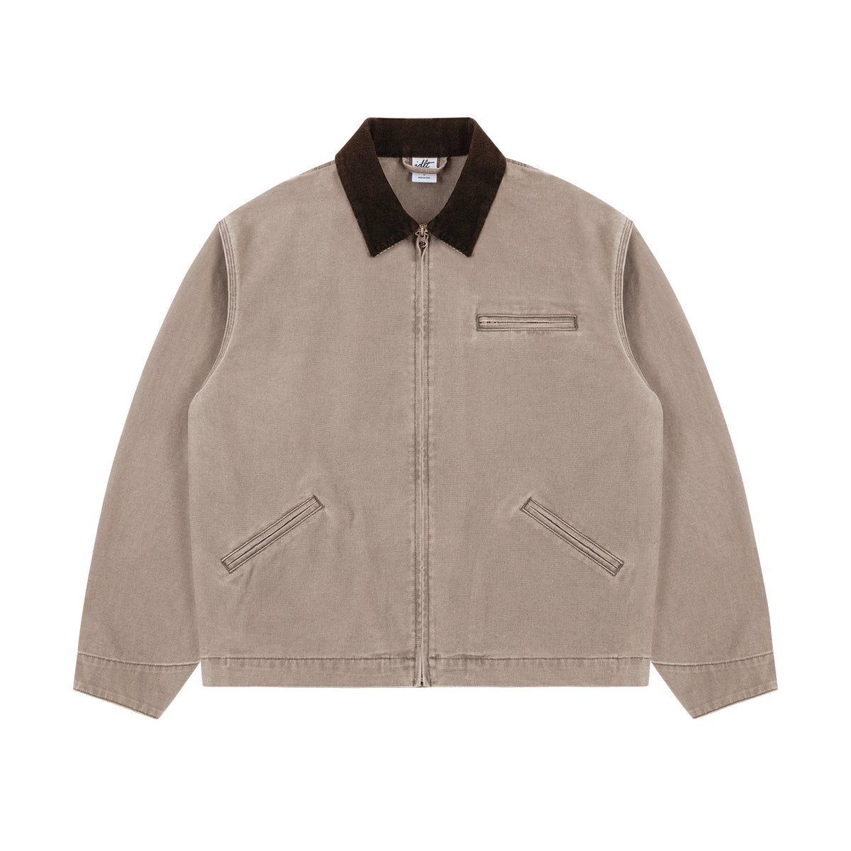IDLT work jacket, beige front.
