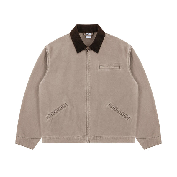IDLT work jacket, beige front.