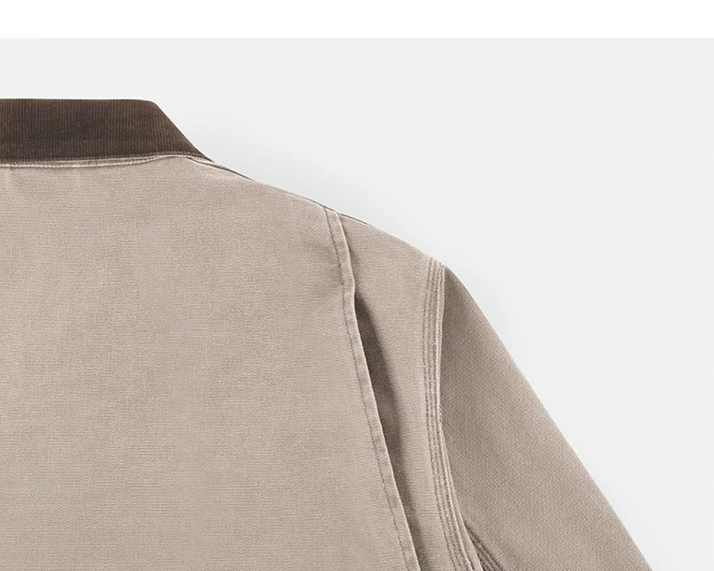 IDLT work jacket, beige back shoulder seam.