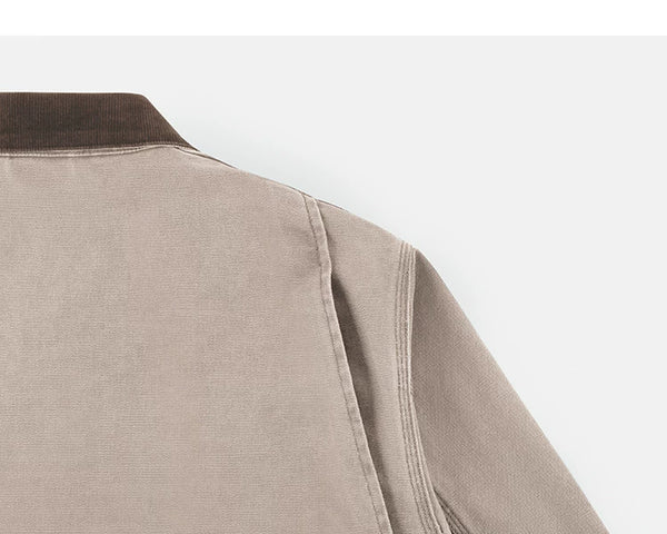 IDLT work jacket, beige back shoulder seam.