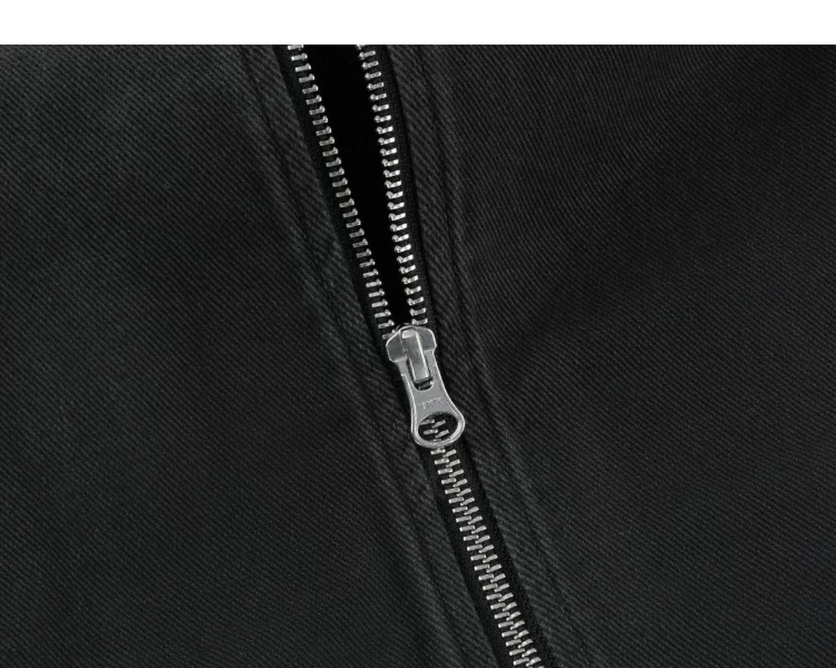 IDLT zip jacket, washed black zipper pull.