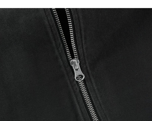 IDLT zip jacket, washed black zipper pull.