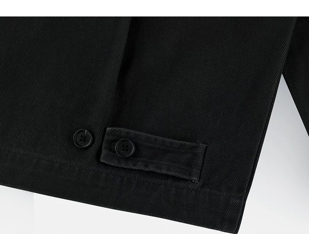 IDLT zip jacket, black hem adjustment tab.