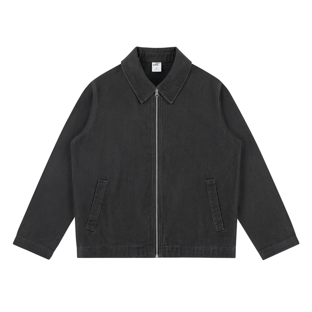 Washed Relaxed Work Jacket, dark gray front view.