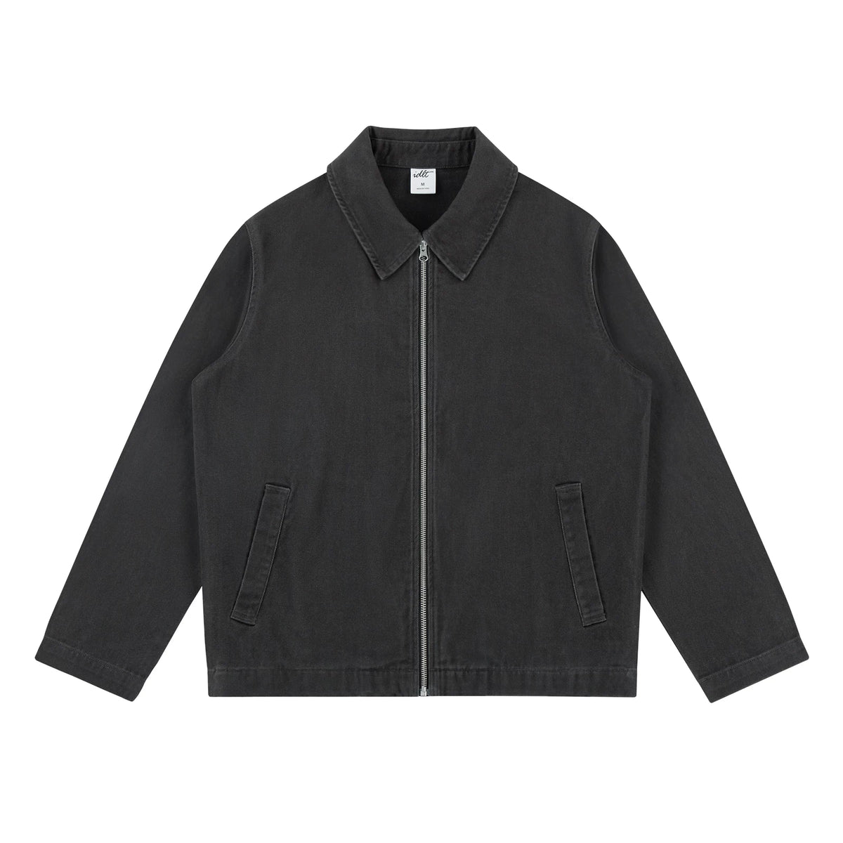 Washed Relaxed Work Jacket, dark gray front view.