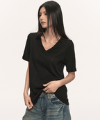 V - Neck Basic Tee - COPPING THREADS - Anna Aneae