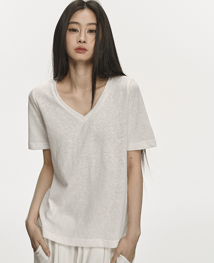 V - Neck Basic Tee - COPPING THREADS - Anna Aneae