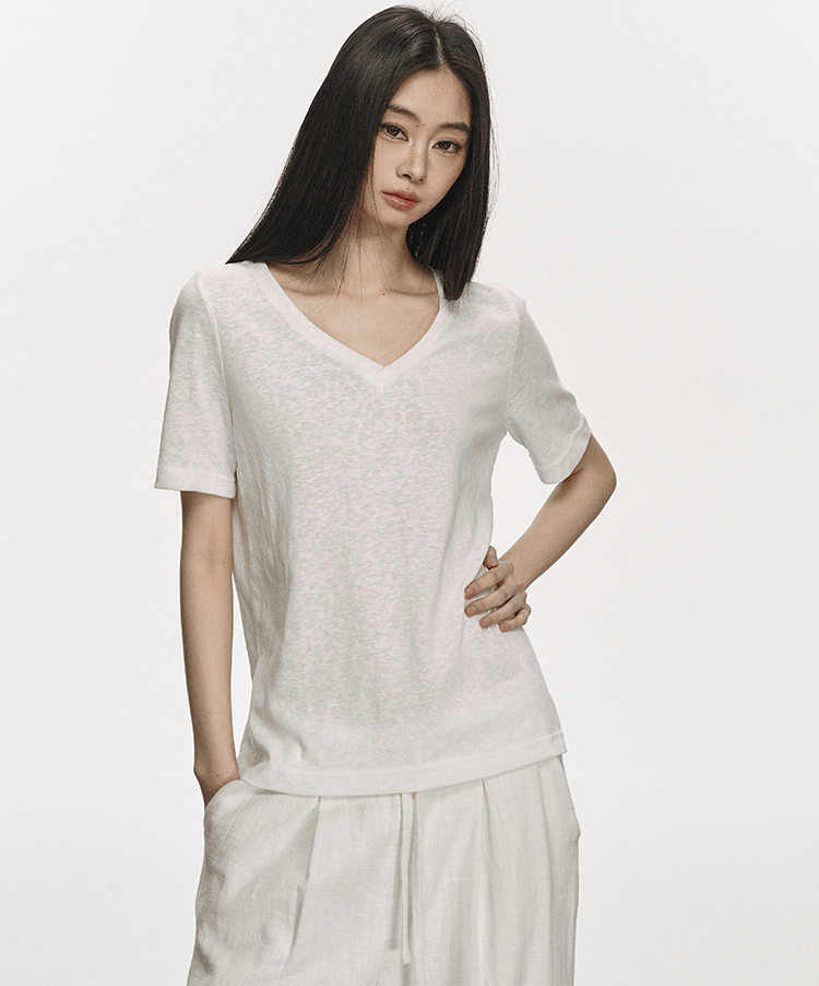 V - Neck Basic Tee - COPPING THREADS - Anna Aneae