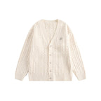 V - Neck Cable Knit Button - Up Cardigan - COPPING THREADS - CATTEE