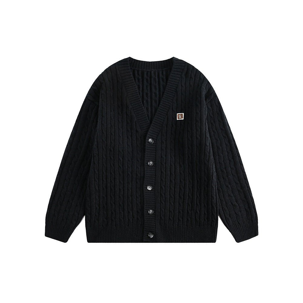 V - Neck Cable Knit Button - Up Cardigan - COPPING THREADS - CATTEE