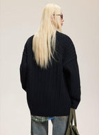 V - Neck Cable Knit Button - Up Cardigan - COPPING THREADS - CATTEE
