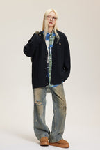 V - Neck Cable Knit Button - Up Cardigan - COPPING THREADS - CATTEE