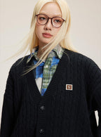 V - Neck Cable Knit Button - Up Cardigan - COPPING THREADS - CATTEE