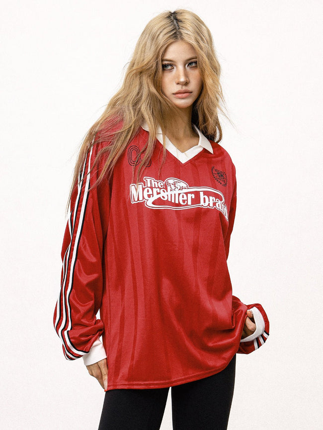 V - Neck Color Block Stripe Sleeve Sports Jersey - COPPING THREADS - CT Select Hover Image