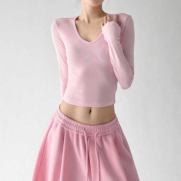 V-Neck Cropped Long-Sleeve Top - COPPING THREADS - CT ORIGINALS