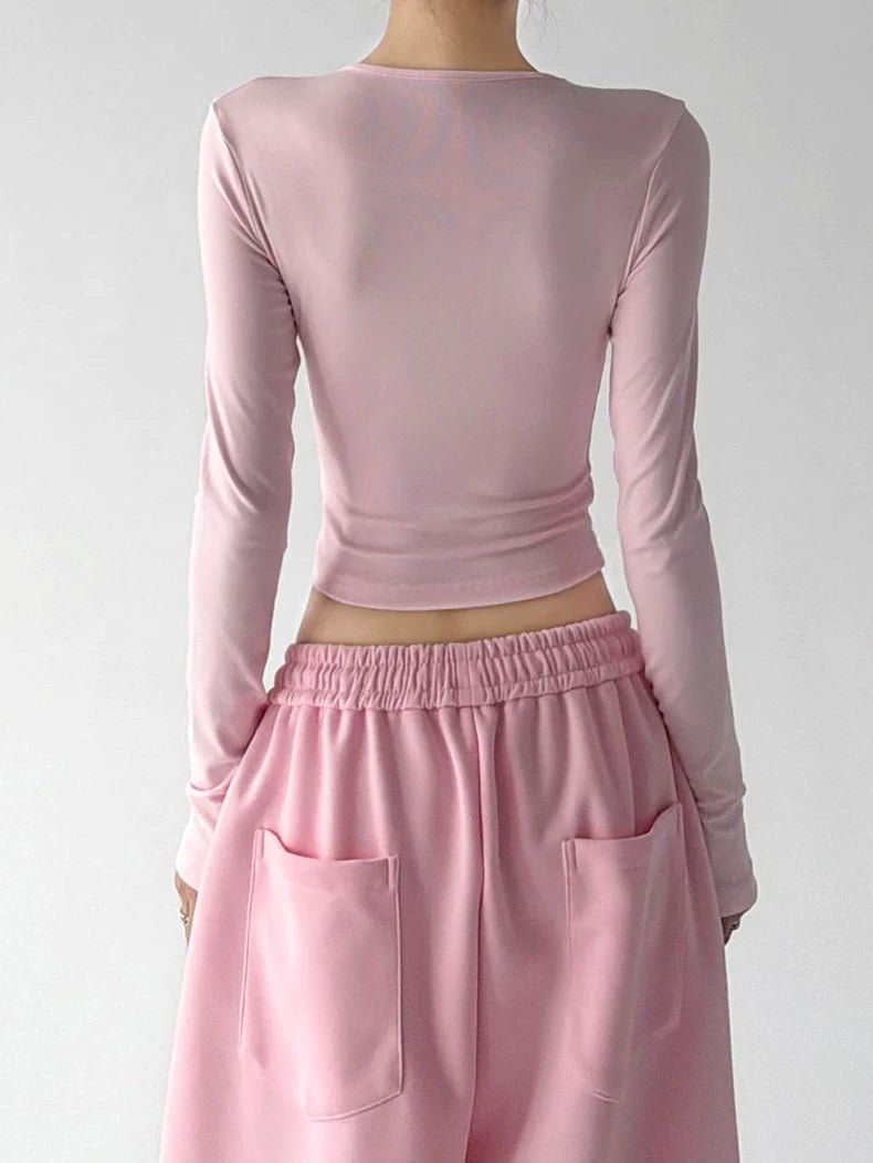 V-Neck Cropped Long-Sleeve Top - COPPING THREADS - CT ORIGINALS