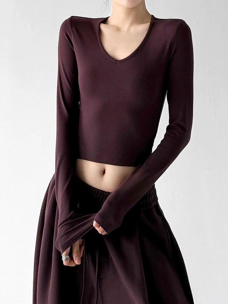 V-Neck Cropped Long-Sleeve Top - COPPING THREADS - CT ORIGINALS