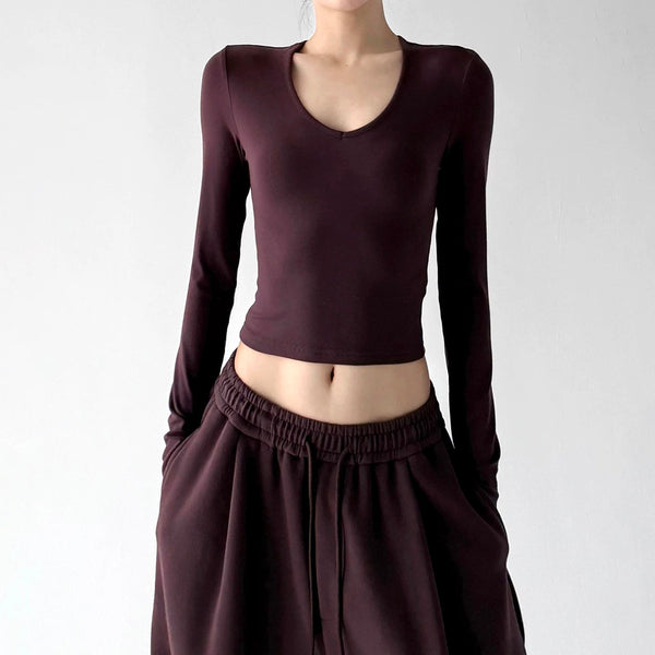 V-Neck Cropped Long-Sleeve Top - COPPING THREADS - CT ORIGINALS