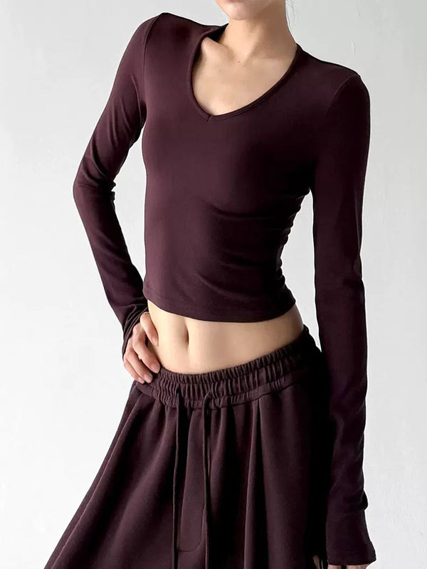 V-Neck Cropped Long-Sleeve Top - COPPING THREADS - CT ORIGINALS