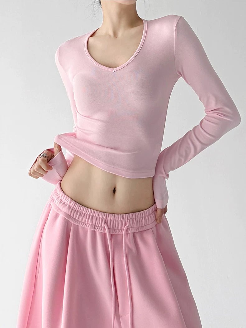 V-Neck Cropped Long-Sleeve Top - COPPING THREADS - CT ORIGINALS