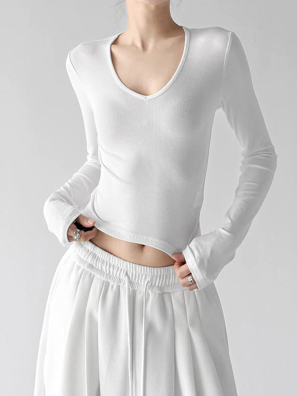 V-Neck Cropped Long-Sleeve Top - COPPING THREADS - CT ORIGINALS