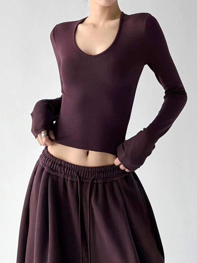 V-Neck Cropped Long-Sleeve Top - COPPING THREADS - CT ORIGINALS