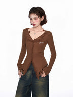 V - Neck Fringed Knit Cardigan Sweater - COPPING THREADS - CT Select