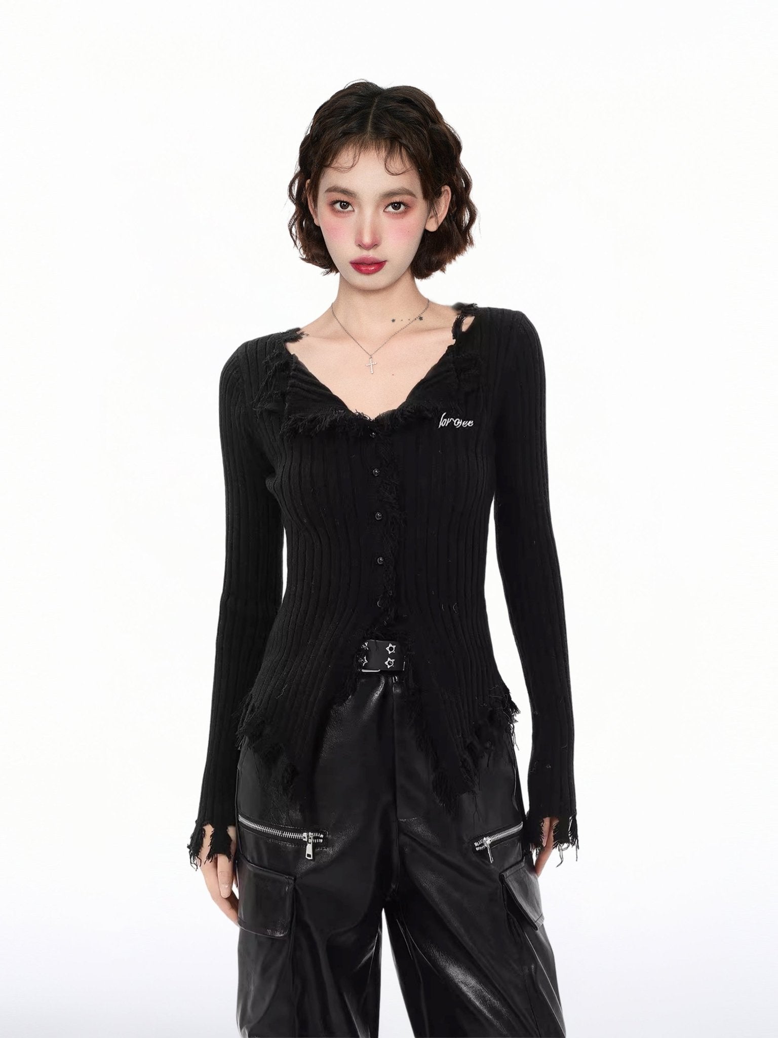 V - Neck Fringed Knit Cardigan Sweater - COPPING THREADS - CT Select Hauptbild