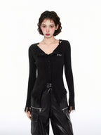 V - Neck Fringed Knit Cardigan Sweater - COPPING THREADS - CT Select