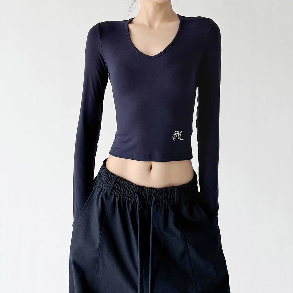 V-Neck Hem-Emblem Long-Sleeve T-Shirt - COPPING THREADS - CT ORIGINALS