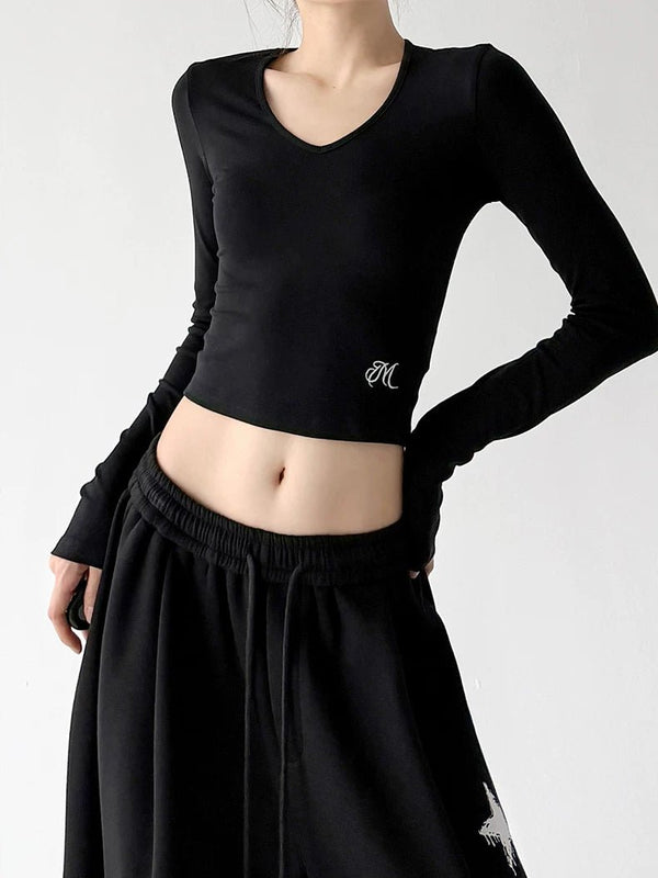 V-Neck Hem-Emblem Long-Sleeve T-Shirt - COPPING THREADS - CT ORIGINALS