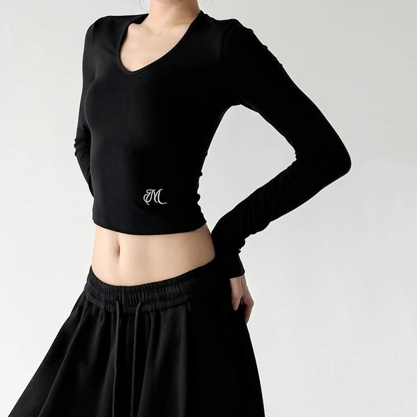 V-Neck Hem-Emblem Long-Sleeve T-Shirt - COPPING THREADS - CT ORIGINALS