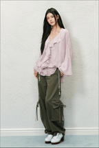 V - Neck Ruffle Chiffon Blouse - COPPING THREADS - AGAM