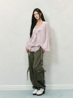 V - Neck Ruffle Chiffon Blouse - COPPING THREADS - AGAM